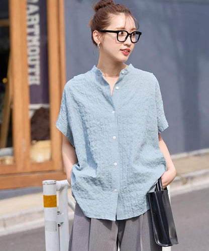 自然風凹凸紋理 法式袖 女襯衫
