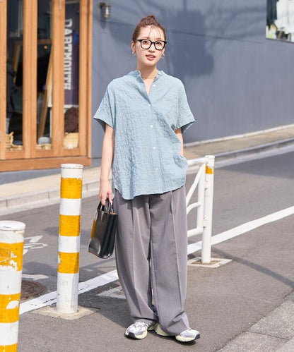 自然風凹凸紋理 法式袖 女襯衫
