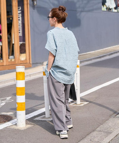 自然風凹凸紋理 法式袖 女襯衫