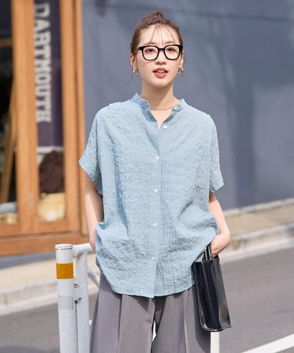 自然風凹凸紋理 法式袖 女襯衫