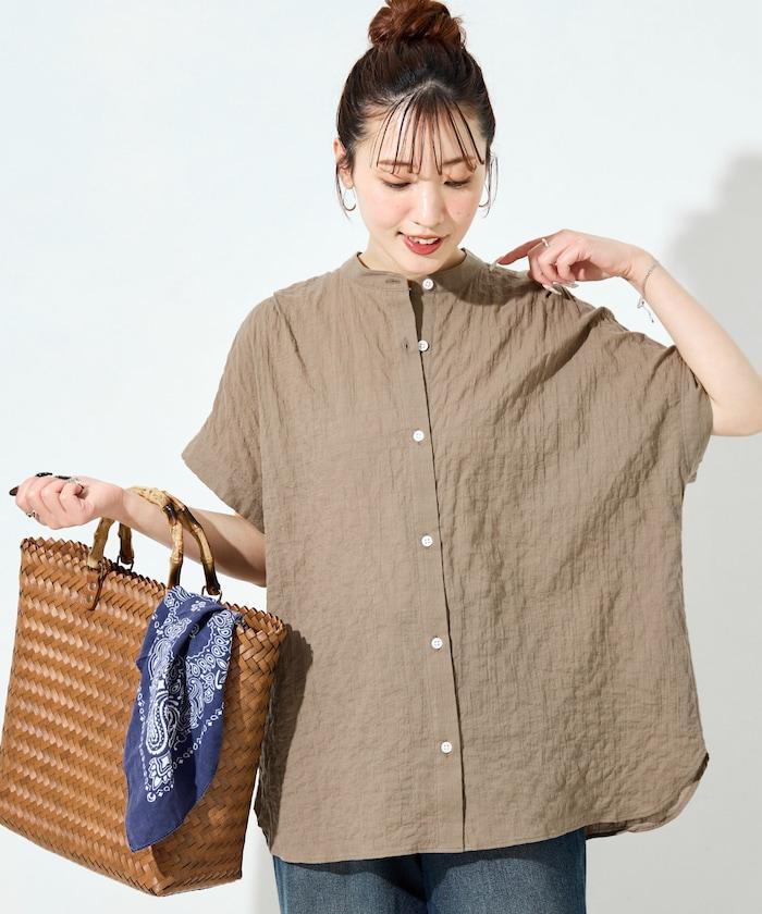 自然風凹凸紋理 法式袖 女襯衫