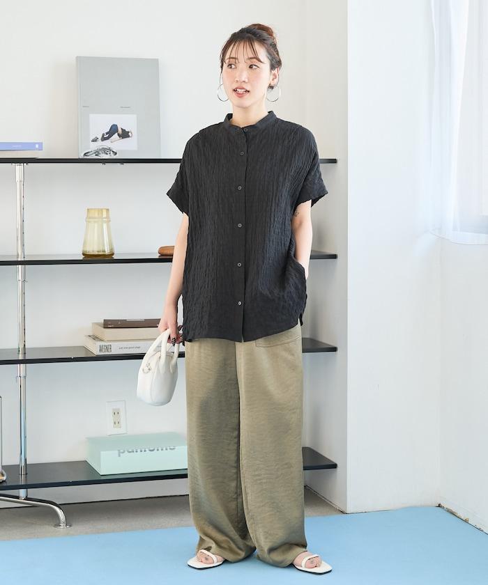 自然風凹凸紋理 法式袖 女襯衫