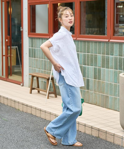 自然風凹凸紋理 法式袖 女襯衫
