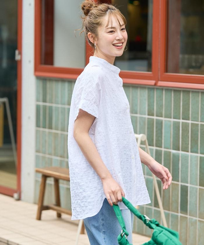 自然風凹凸紋理 法式袖 女襯衫