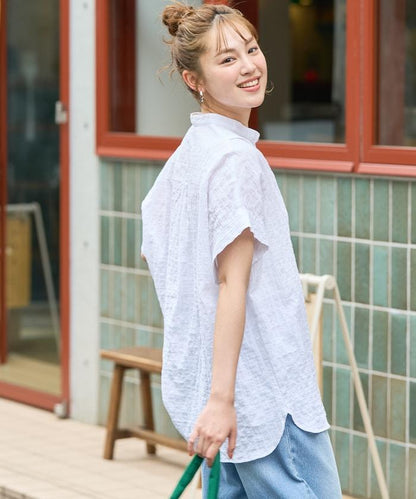 自然風凹凸紋理 法式袖 女襯衫