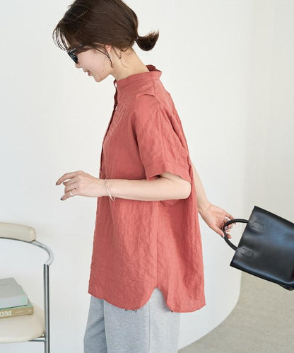 自然風凹凸紋理 法式袖 女襯衫