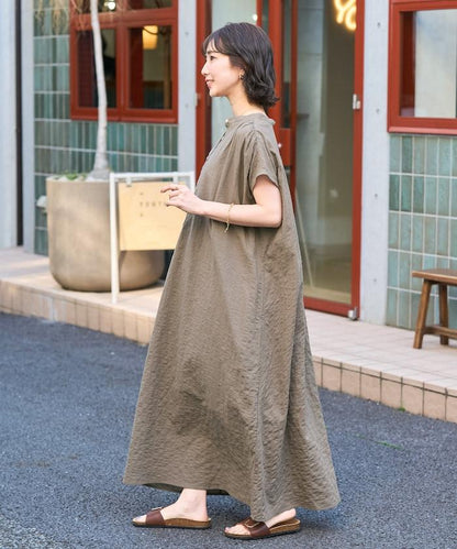 自然風立體紋理法式短袖連衣裙