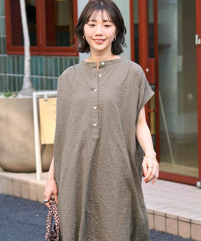 自然風立體紋理法式短袖連衣裙