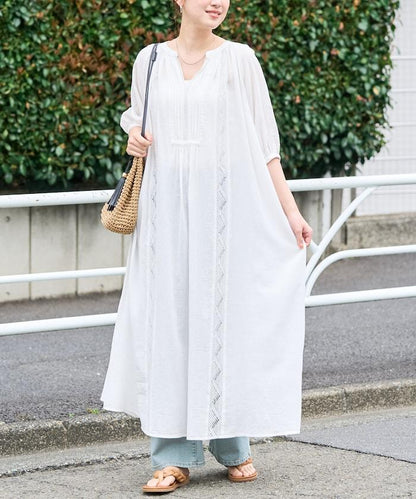 印度莫斯棉 蕾絲 半袖 連衣裙