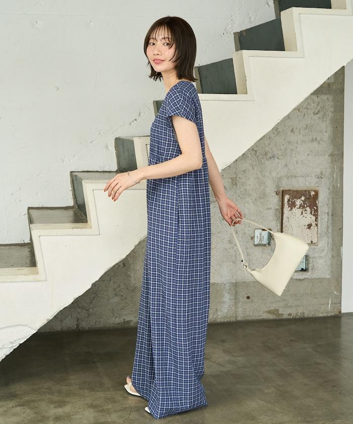 格紋紐扣連體褲