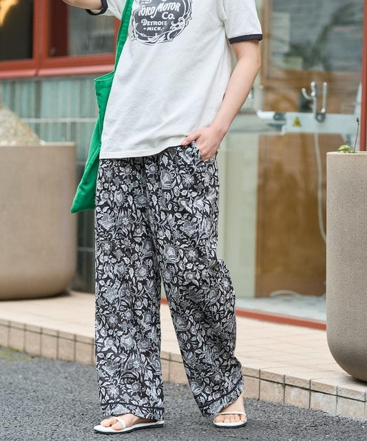 印度花卉印花 鬆緊設計 休閒褲