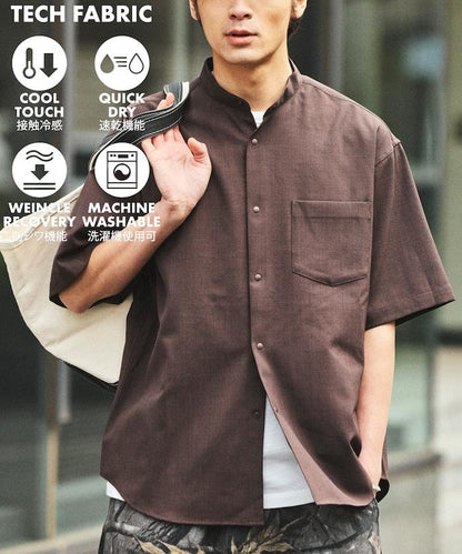 速乾麵料 寬鬆版型 立領短袖 亞麻風襯衫（新色）