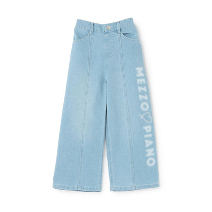 寬鬆塗鴉印花 弧形設計 丹寧面料 闊腿牛仔褲
