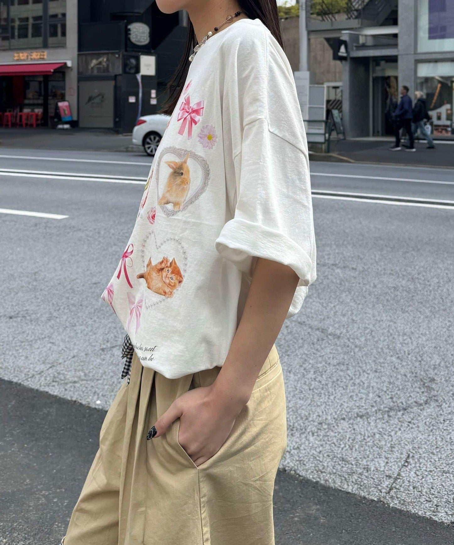 犬貓兔圖案 寬鬆 T恤