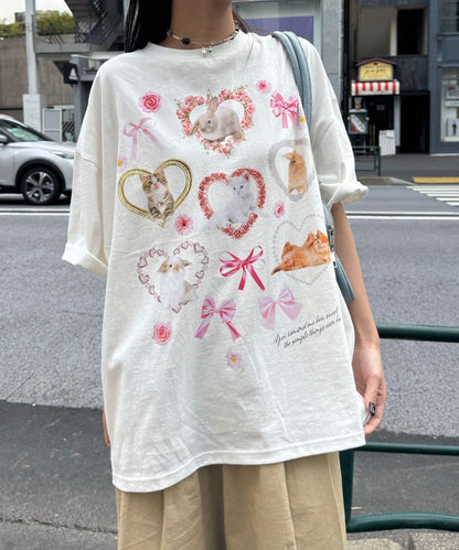 犬貓兔圖案 寬鬆 T恤