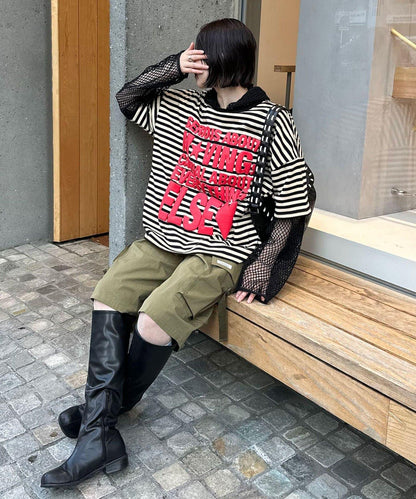 超大版型 條紋標誌 Tee T恤