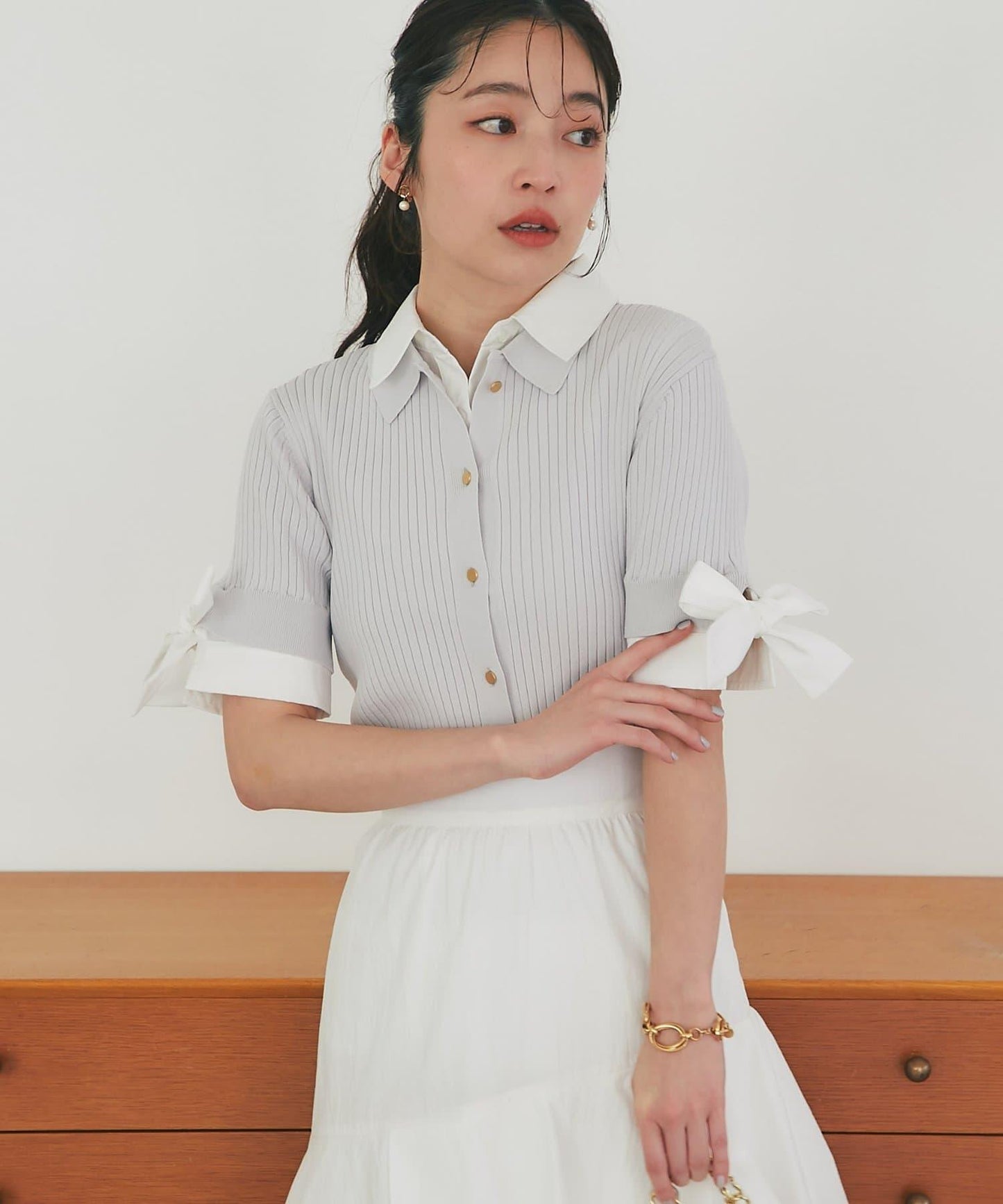 接觸冷感 UV功能 襯衫拼接 針織上衣