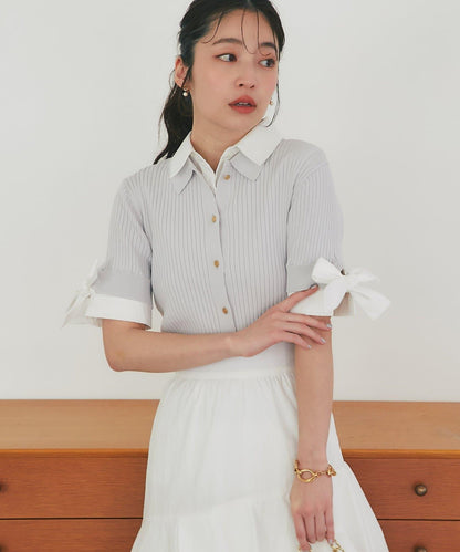 接觸冷感 UV功能 襯衫拼接 針織上衣