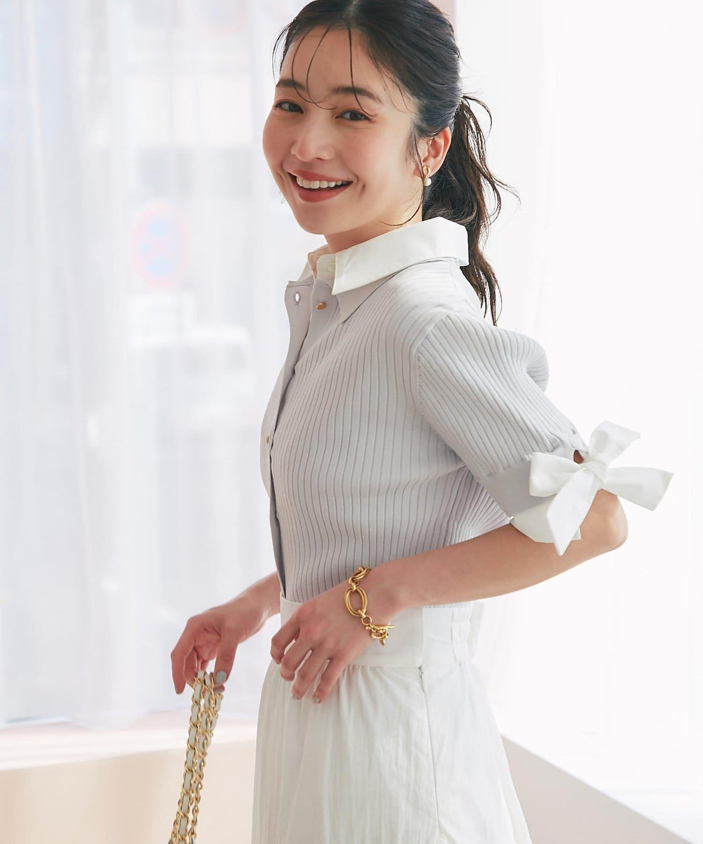 接觸冷感 UV功能 襯衫拼接 針織上衣
