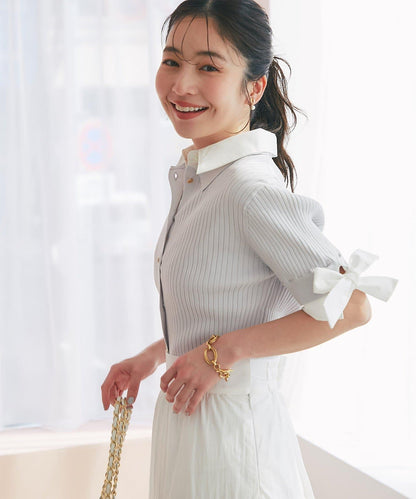 接觸冷感 UV功能 襯衫拼接 針織上衣