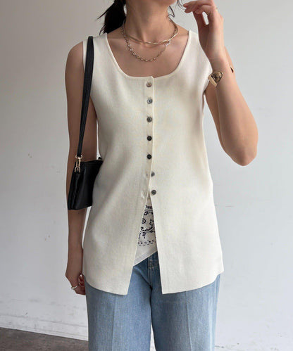 方領 前排扣 針織 背心