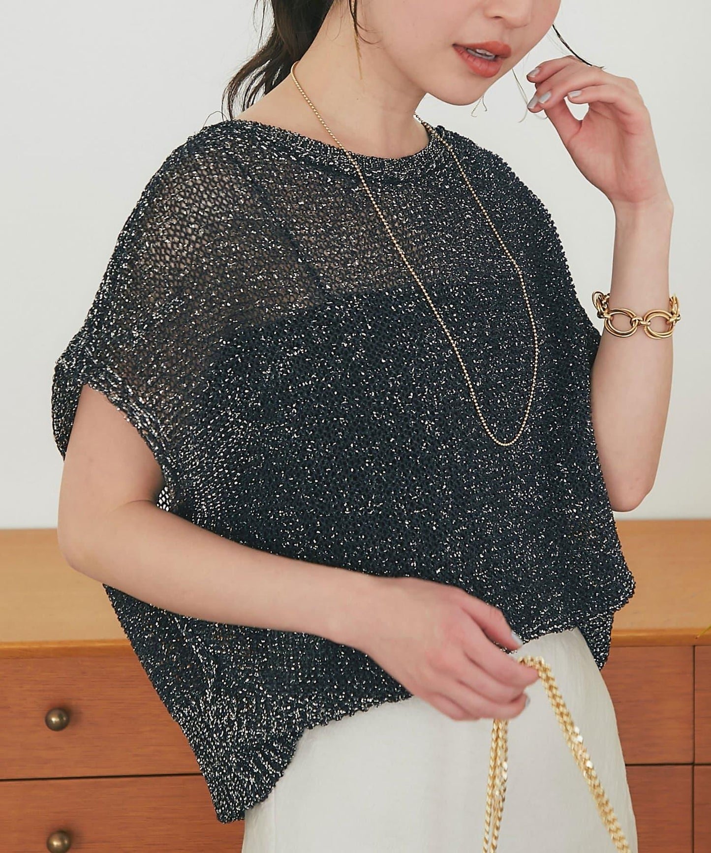 亮絲平紋抽針法式袖針織上衣（復刻款·新色）