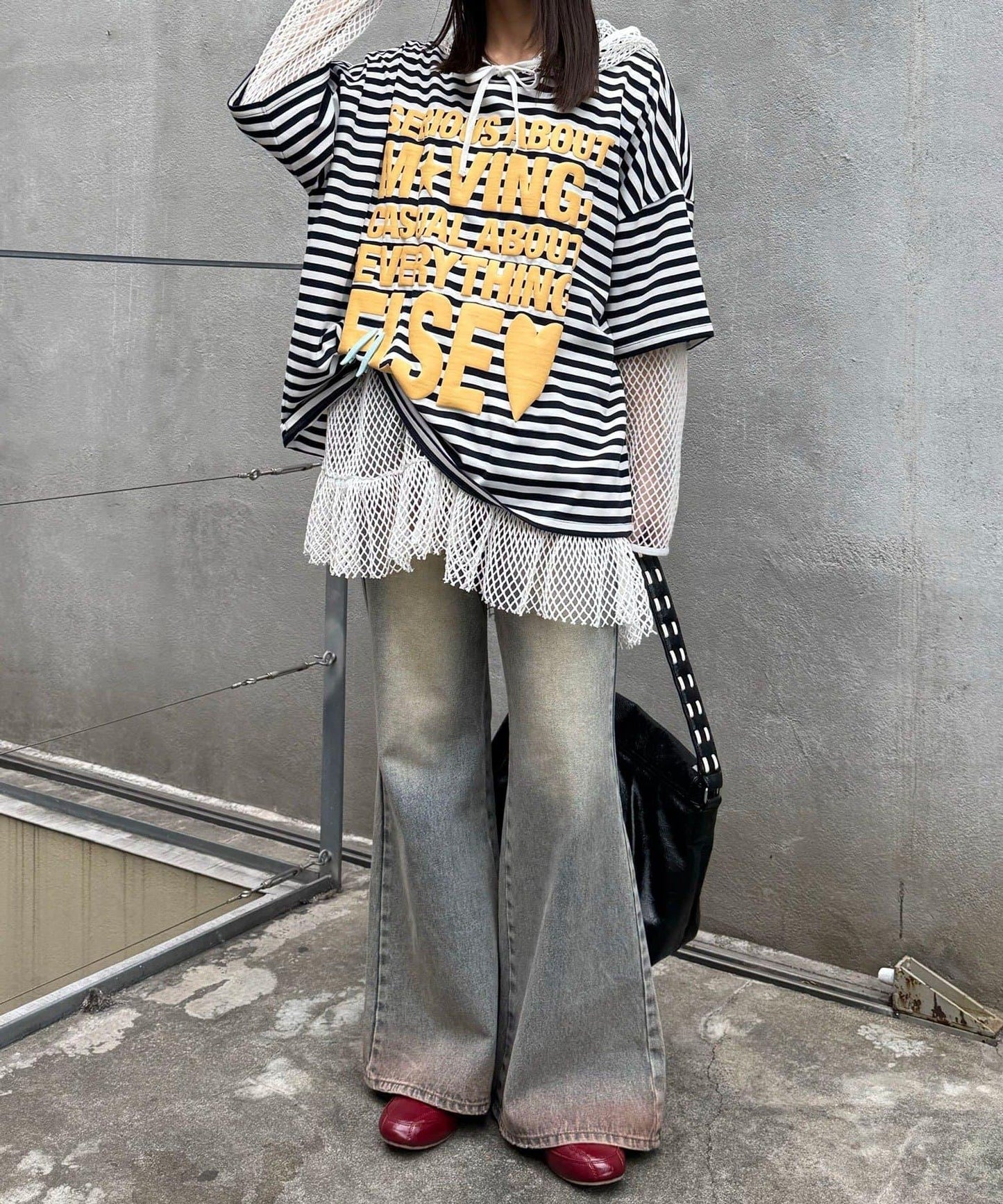 超大版型 條紋標誌 Tee T恤