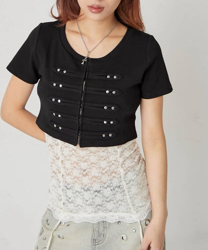 含尺碼 拿破崙風短款短袖 上衣