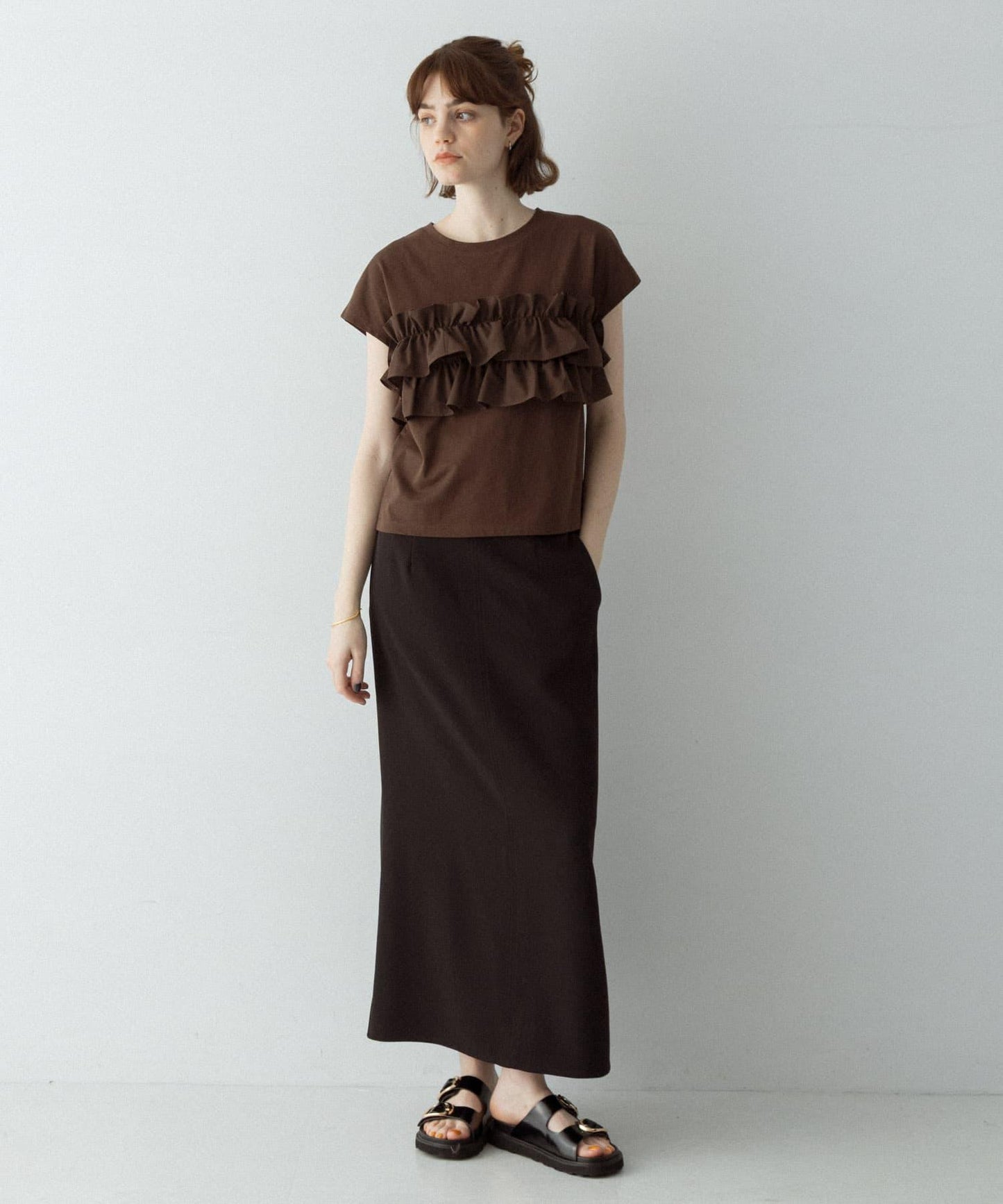 荷葉邊拼接套頭上衣