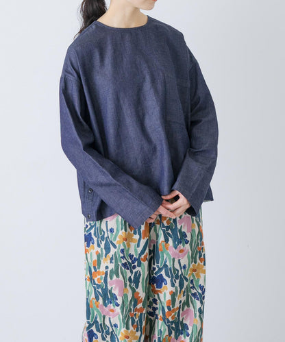 棉麻牛仔套頭上衣