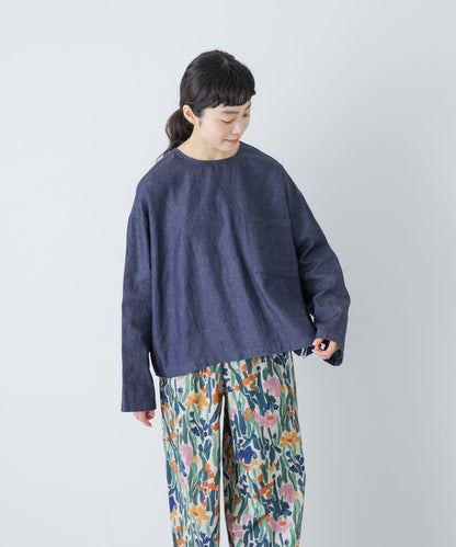 棉麻牛仔套頭上衣