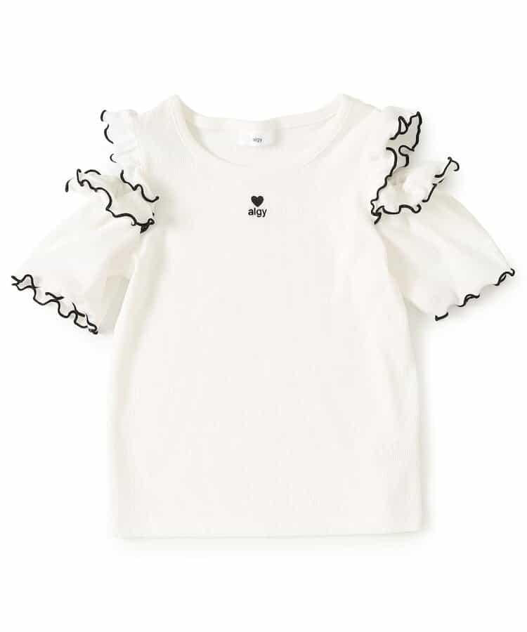 肩部開口荷葉邊羅紋T恤