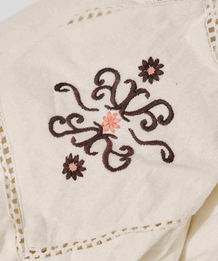 印度刺繡 mock領短款襯衫