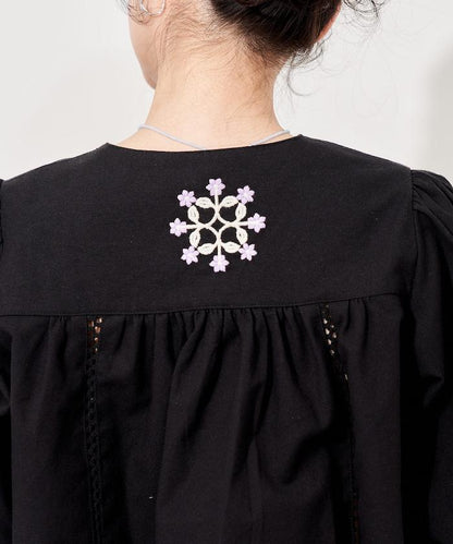 印度刺繡 mock領短款襯衫