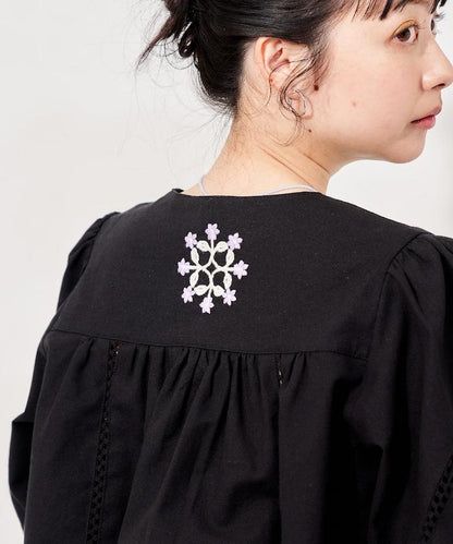 印度刺繡 mock領短款襯衫
