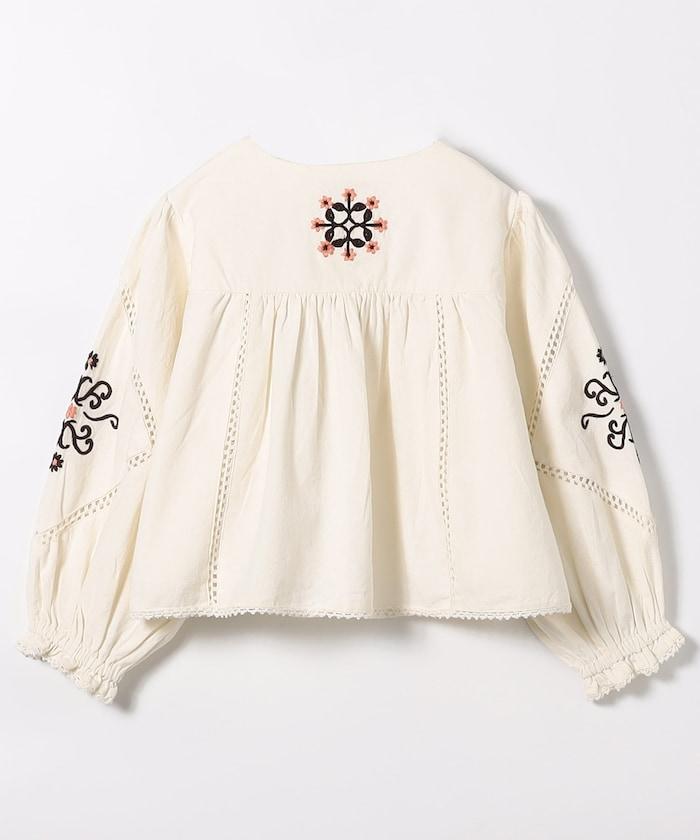 印度刺繡 mock領短款襯衫