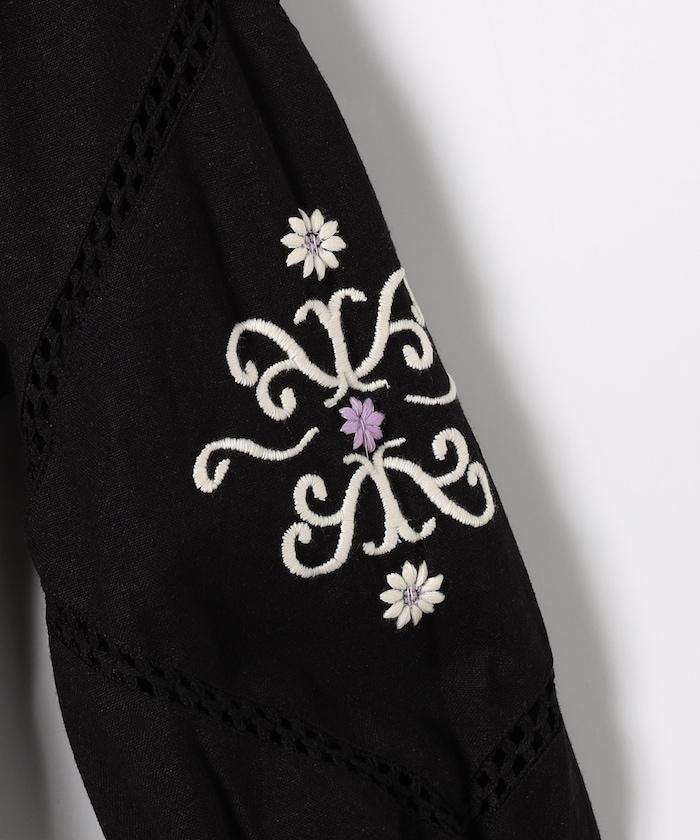 印度刺繡 mock領短款襯衫