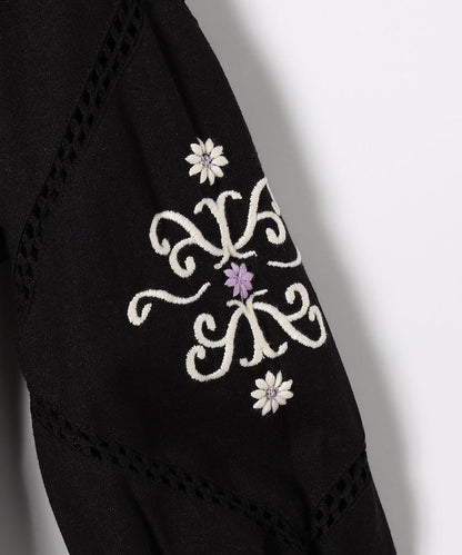 印度刺繡 mock領短款襯衫