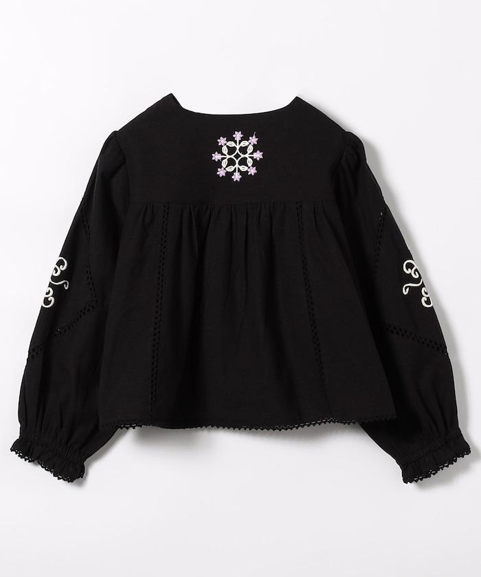 印度刺繡 mock領短款襯衫