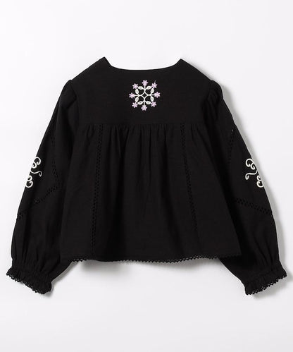 印度刺繡 mock領短款襯衫