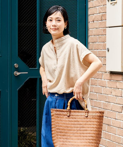 亞麻混紡 V領開襟襯衫（可成套搭配）