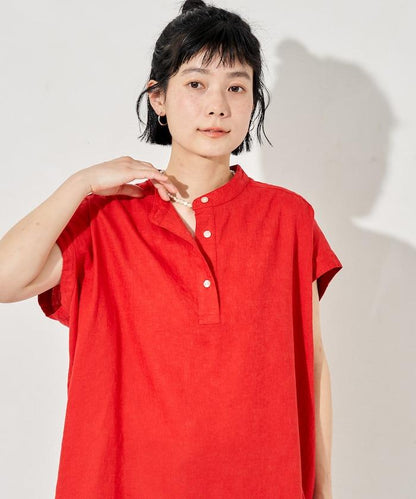 亞麻混紡 V領開襟襯衫（可成套搭配）