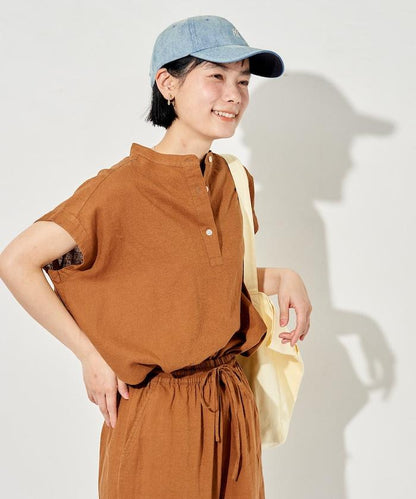 亞麻混紡 V領開襟襯衫（可成套搭配）