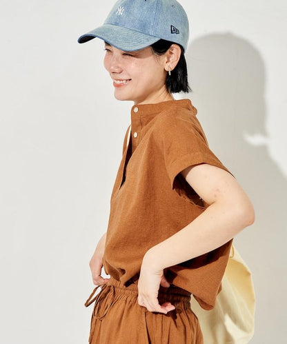 亞麻混紡 V領開襟襯衫（可成套搭配）