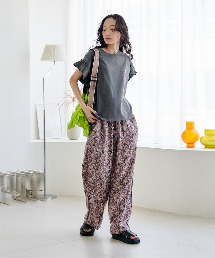 亞麻混紡鬆緊設計休閒褲（套裝可搭配）