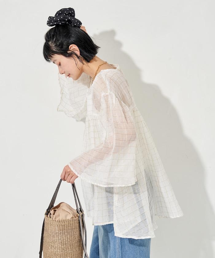 印度 透感格紋 荷葉邊 女式襯衫