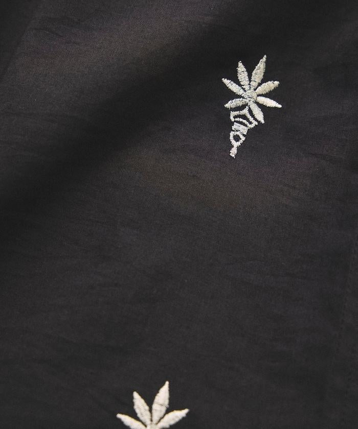インド製 総柄 刺繍 リラックスフィット オープンカラーシャツ ショートスリーブ