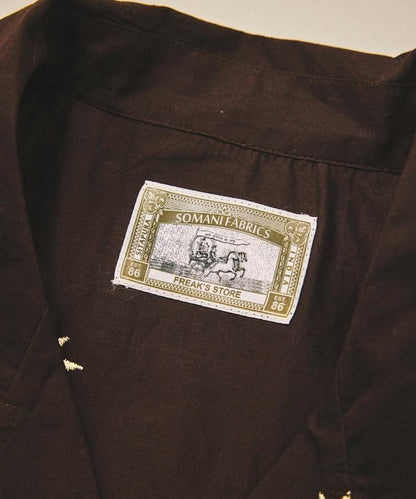 インド製 総柄 刺繍 リラックスフィット オープンカラーシャツ ショートスリーブ