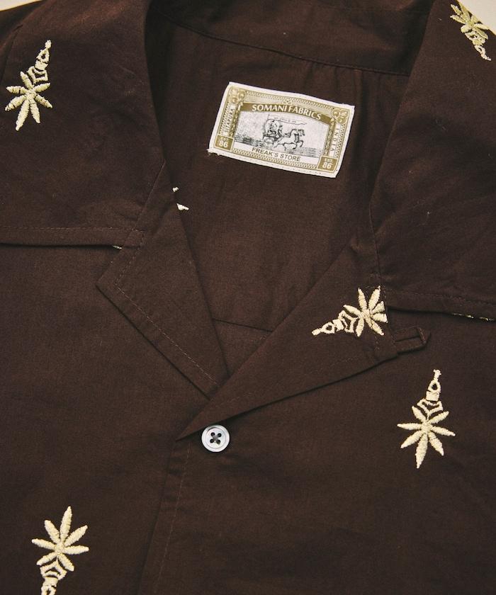 インド製 総柄 刺繍 リラックスフィット オープンカラーシャツ ショートスリーブ