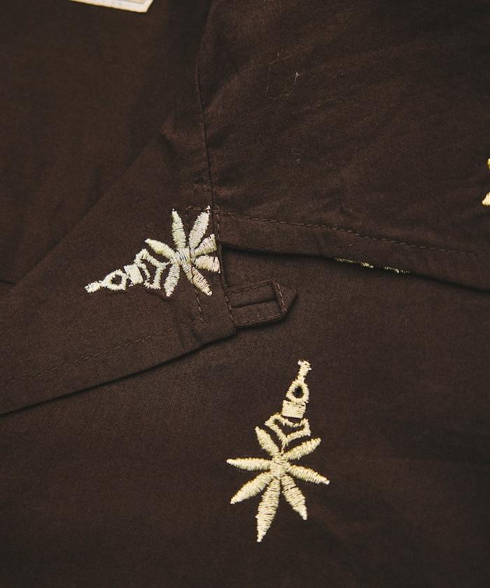 インド製 総柄 刺繍 リラックスフィット オープンカラーシャツ ショートスリーブ